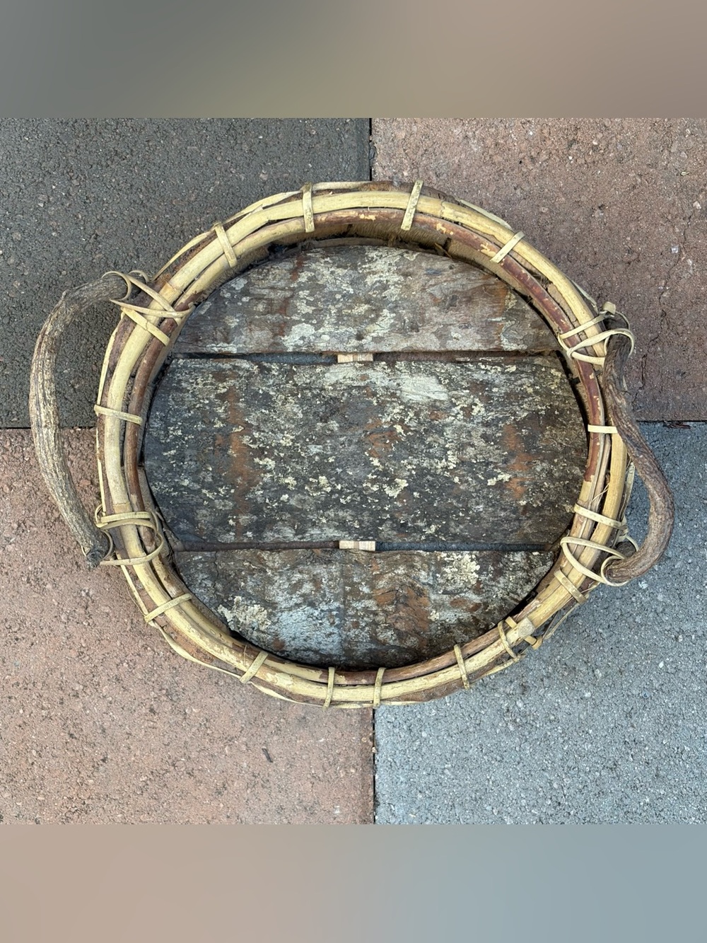 Primitive Wood & Bark Handmade Rustic Round Gathering Basket Vintage VTG Country - Picture 7 of 10